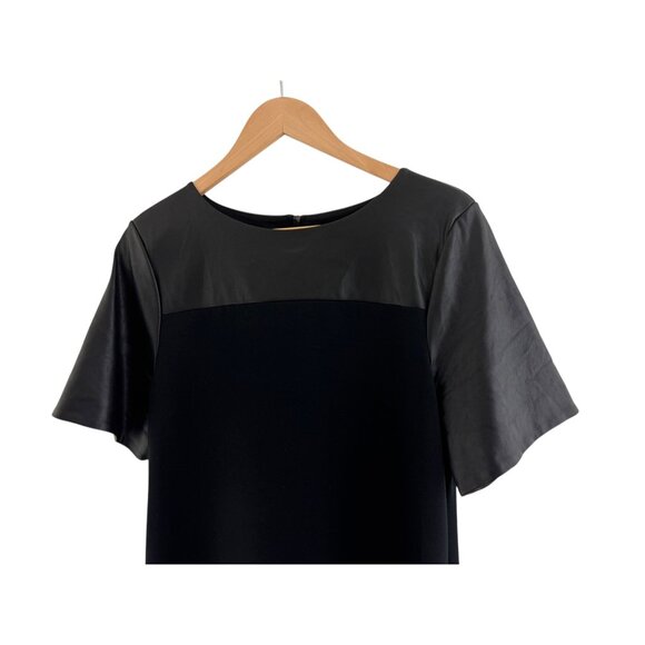 Ann Taylor Black Faux-Leather Short Sleeves Ponte Knit Shift Dress Size 12 - Picture 4 of 7